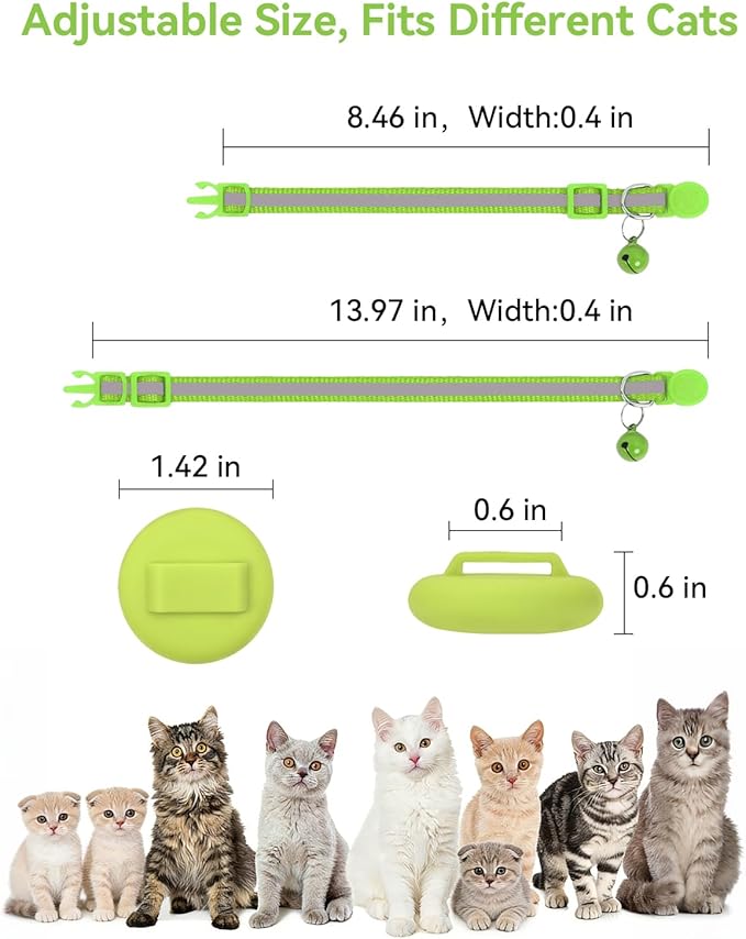 Joytale AirTag Cat Collar 2 Pack with Breakaway Safety Buckle, Reflective Cats Collar with AirTag Holder, Adjustable 7.5-12.5 Inch, Anti-Fraying Lightweight for Girl Boy Kitten, Green