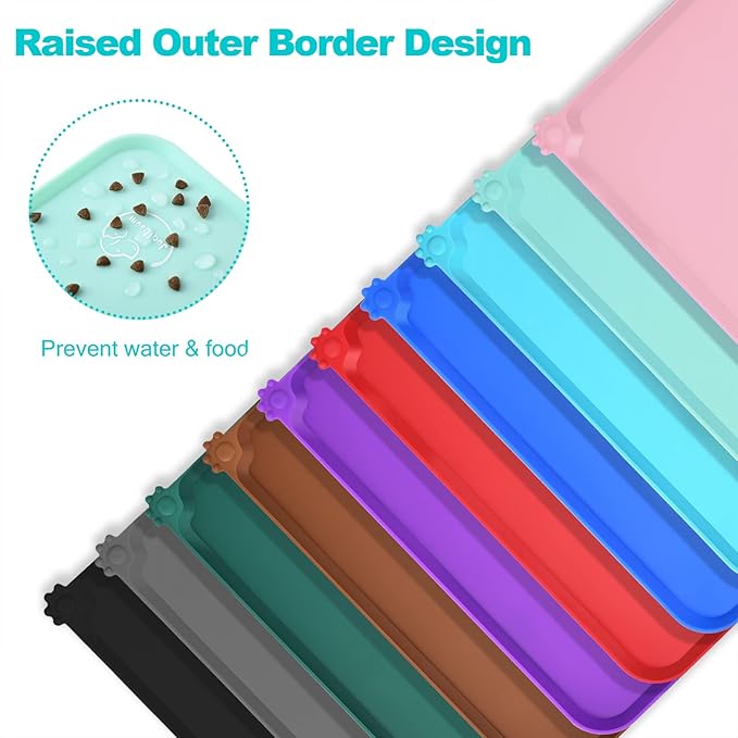 Silicone Waterproof Dog Cat Pet Feeding Mats, Non Slip, Easy Clean Pet Dog Cat Bowl Mats Placemat (18.5" x 11.5") Green