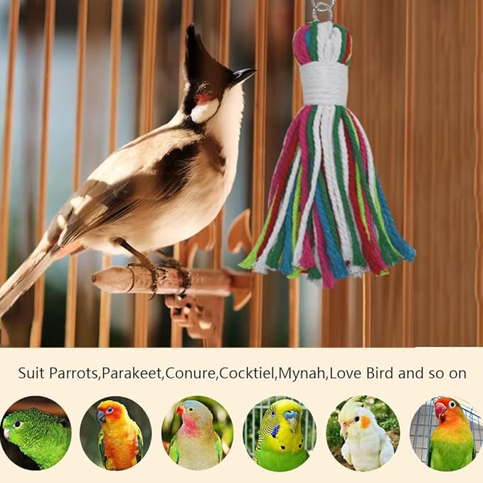 ASOCEA Pet Bird Parrot Colorful Cotton Rope Bite Chew Cage Hanging Toys for Cockatiels Macaws Parrots Small Medium Large Birds Parrots Cage Toys