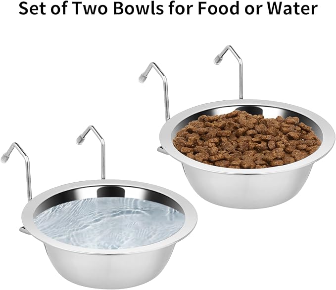 2PCS Kennel Water Bowl Hanging,Stainless Steel Puppy Bowls for Small Dog Cage,Kennel, Crate, Catio Accessories,Dog Crate Water Bowl Dish Feeder Food Holder No Spill(8oz/1cup)