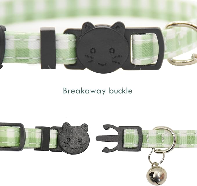 Breakaway Cat Collars with Bell, Set of 3, Durable & Safe Cute Kitten Collars Safety Adjustable Kitty Collar for Cat Puppy 7.5-11in (Plaid-2)