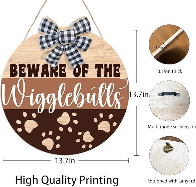 Beware of The Wigglebutts Front Door Sign,Beware of the Wiggle Butts Sign,Farmhouse Dog Wall Decor Hanging Wooden Sign for Pet Shop Decor