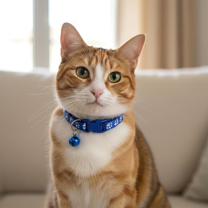 6 Pcs Collar for Cats, Breakaway Cat Collars Reflective Safety Kitten Collar with Bells for Cats Small Dogs, Mixed Colors