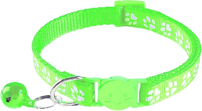 2 Pack Breakaway Cat Collars with Bells, Reflective Design and Claw Print Design, Safety Buckle, Adjustable 7.5-12.5 Inches for Kittens & Cats (Fluorescent Green)