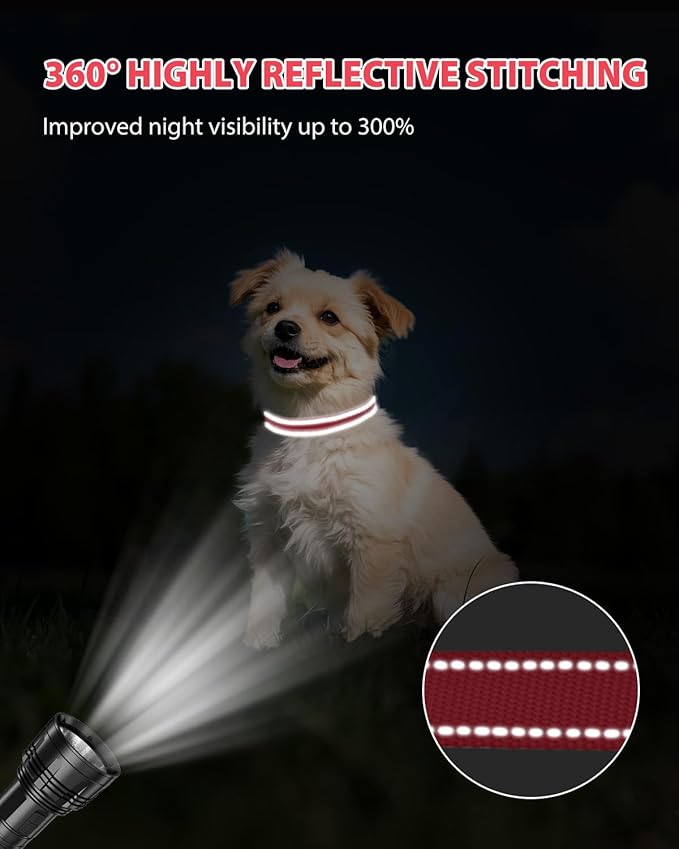Joytale Small Dog Collar, Reflective and Adjustable Nylon Collar with Quick-Release Buckle, Lightweight No-Choke Design for Small Dogs, Red, 3/4" Width