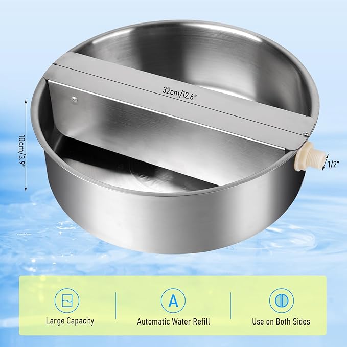 Automatic Dog Water Bowl Dispenser Large Breed Stainless Steel Auto Fill Dog Waterer with Float Valve Livestock Water Trough for Large Dogs Cats Chicken Livestock