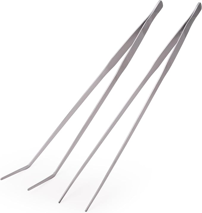 VORESTIC Straight and Curved Aquarium Tweezers Set 18 Inch, Stainless Steel Long Tweezers for Fish Tank Planting, Aquascaping, Reptile Feeding Tongs, Terrarium Tool and Aquarium Tongs
