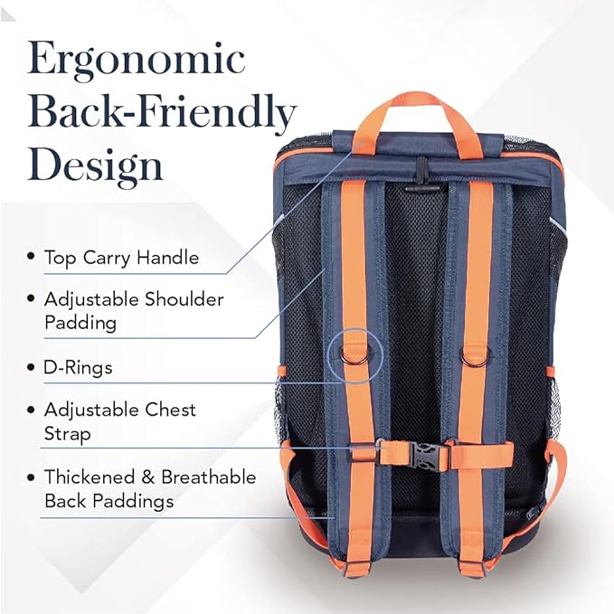 ibiyaya - Airline Approved Pet Carrier for Small to Medium Dogs and Cats - Dog Backpack Carrier, Breathable Mesh Material with Magnetic Buttons, Side Pockets, and Auto-Lock Zipper - Navy Blue