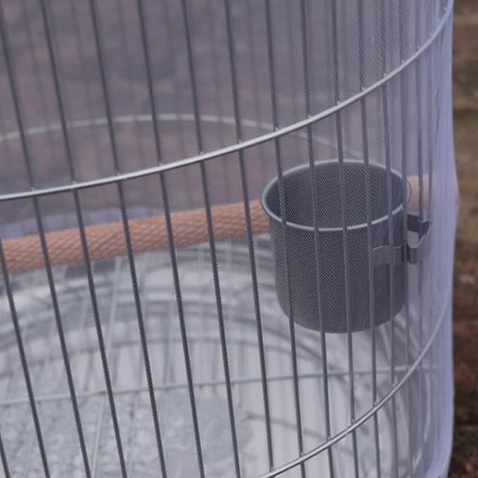 Bird Cage Seed Catcher, Large Airy Gauze Seeds Bird Cage Cover Guard Adjustable Bird Cage Cover Birdcage Seed Feather Catcher Universal Birdcage Parrot Bird Nylon Mesh Net Cover(L-118x16 in, White)