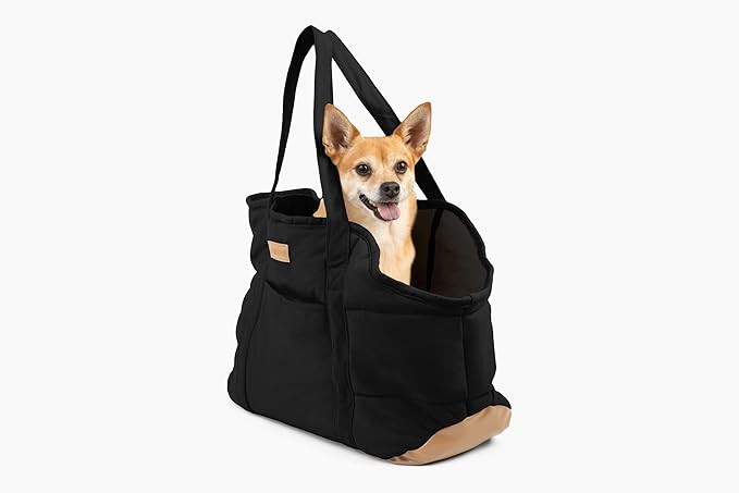 NoblePup Plush Dog Purse Carrier for Small Dogs, Soft Tote Bag with Safety Harness Clip, Cozy Pet Carrier for Dogs Under 15 lbs, Comfortable Shoulder Carrier for Travel, Black 2.0