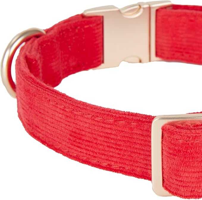 Soft Cotton Dog Collar with Metal Buckle Adjustable Heavy Duty Comfy Corduroy Collars for Small Medium Large Dogs,Red,Large