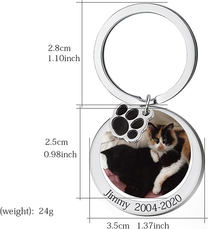 Custom Pet Photo Keychain Personalized Photo Pawprint Dog Tag Keychain Engraved Keyring Animal Pet Lover