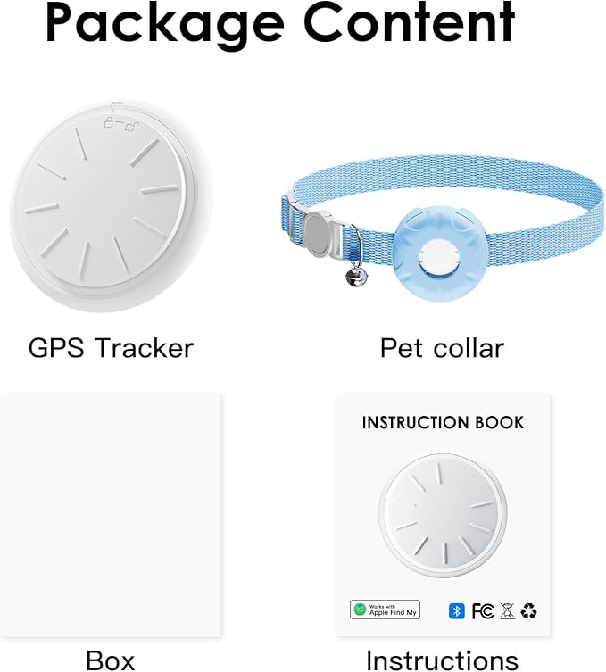Cat Tracker, GPS Tracker Compatible with Apple Find My App(Only iOS), Waterproof Cat Tracker Collar with Bell and Safety Elastic Buckle, No Monthly Fee, Real-Time Location (Blue)