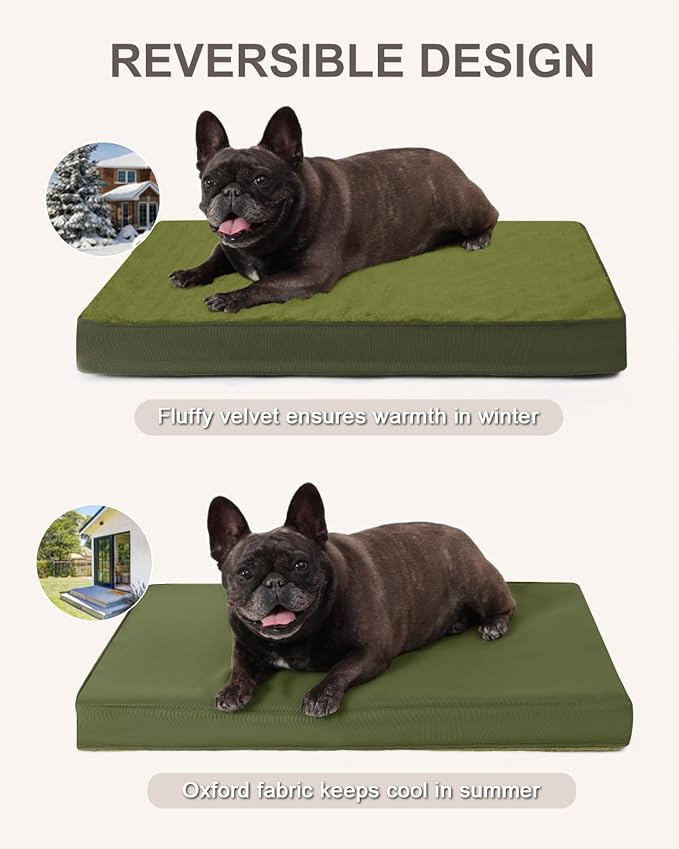 KSIIA Orthopedic Dog Bed Crate Waterproof Pet Mats for Medium Dogs Deluxe Plush Washable Pet Bed with Egg Crate Foam & Removable Cover, 29 x 18 Inch, Green