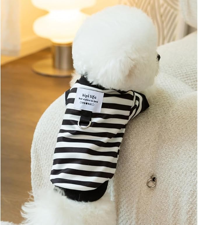 Autumn Dog Hoodies with Leash Ring Warm Striped Puppy Shirt for Small Dog Girl Boy Cat Sweater Winter Pet Clothes Pomeranian Chihuahua Cold Weather Coat (Large, Black)