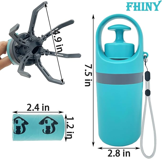 Fhiny Portable Dog Poop Scooper, No-Touch Handheld Doggy Poop Scooper Sanitary Puppy Waste Picker with Bag Dispenser Convenient Lightweight Six Claws Poop Waste Cleaner for Dog Great for Walks Travel