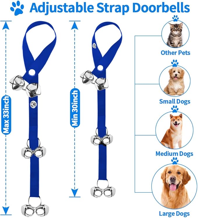 2 Pack Dog Doorbells, Pet Training Bells for Go Outside Potty Training and Communication Device Large Loud Dog Bell Cat Puppy Interactive Toys Adjustable Strap Door Bell