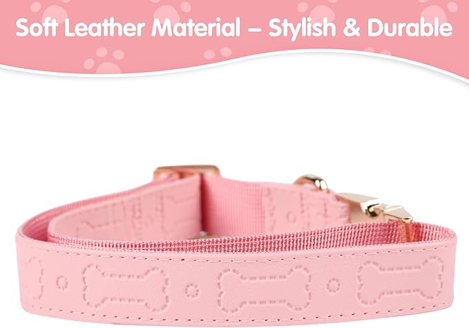 TDTOK Stylish Leather Dog Collar, Comfortable Soft PU Leather Dog Collars for Large Medium Small Dogs with Quick Release Metal Buckle, Adjustable Pet Collar with Cute Bone Pattern Design
