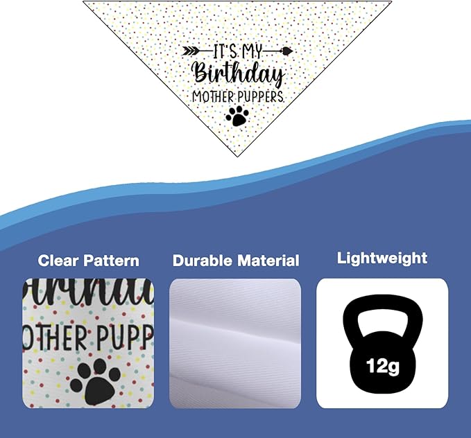 It's My Birthday Mother Puppers White Dog Bandana Birthday Gifts for Dogs Photo Prop Party Supplies Puppy Dog Pet Bandanas Pet Scarf Accessories for Dog Mom