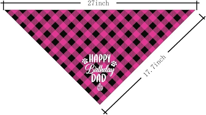 K28 Dog Bandana - Happy Birthday Dad Plaid Dog Scarf Accessory, Pet Scarf Gift for Dad's Birthday Party