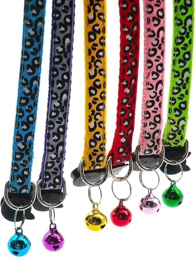 Reflective 2 Pack Breakaway Cat Collars with Bell Leopard Pattern Cute Kitty Adjustable 7.5-12.5 Inch Safe Kitten Collars Charms (Red)