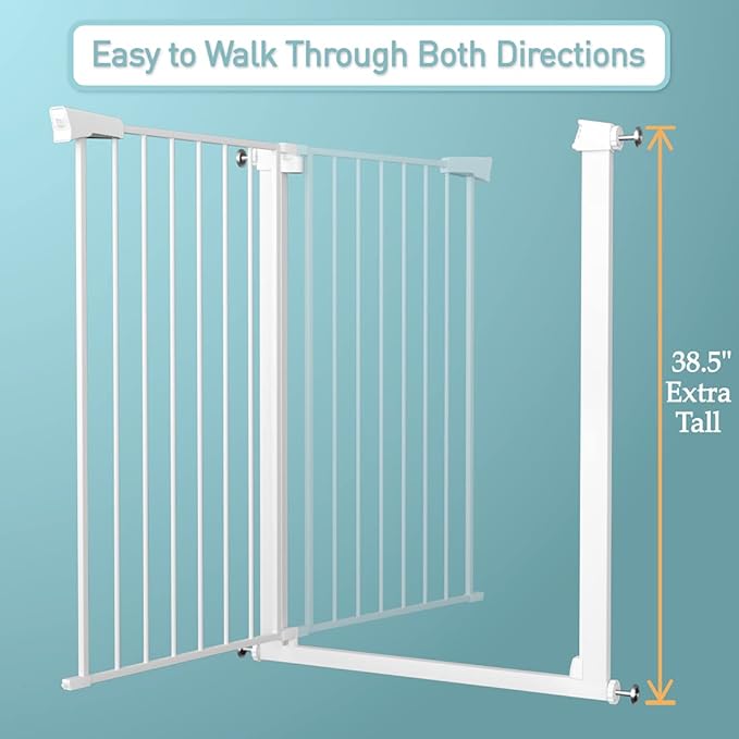Fairy Baby 38" Extra Tall Baby Gate, 48.9"-54.3" Extra Wide Large Pet Gate, Metal Auto Close Child Gate Indoor, Pressure Mounted Dog Gate Safety Barrier Fence for Stairs Doorways No Climb, White