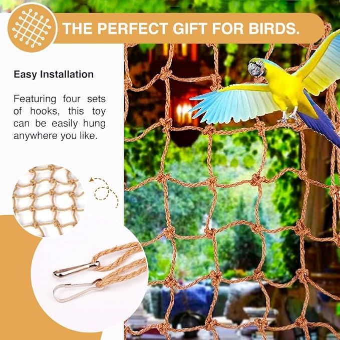 2 Packs Natural Bird Rope Net Parrot Swing Hammock for Birds Parrot Ladder Macaw Hanging Hammock Activity Toy for Rats Parakeet Cockatiel Cockatoo Conure African Grey Budgie（M 14x11inch）