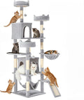 DUMOS Tall Cat Tree 75 Inch, Large Multi-Level Cat Tree Tower with Condo, Perches, Sisal Scratching Posts Board and Hammock, Pet Play House with Dangling Balls for Indoor Cats, Light Grey