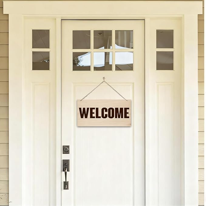 Welcome Sign for Front Door, Welcome Decor Wooden Hanging Sign for Wall Decor, Retro Wood Grain Signs, Rustic Funny Wooden Outdoor Front Door Hanging Decoration 13.8X6.9 inches