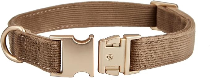 Soft Cotton Dog Collar with Metal Buckle Adjustable Heavy Duty Comfy Corduroy Collars for Small Medium Large Dogs,Brown,Medium