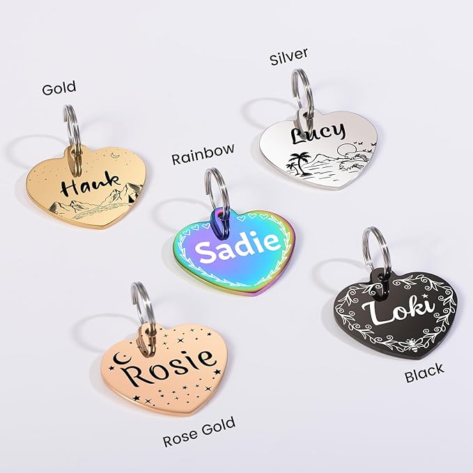YEHANTI Dog Tags Personalized for Pets with Name Pattern Art Design - Engraved with Laser - Stainless Steel Cats Dogs ID Tags - Stylish Dog Collar Accessories (Heart)
