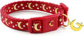 WAAAG Cat Collars, Gold Moons and Stars Cat Collar, Safety Breakaway Cat Collar, Glow in The Dark (Kitten 6.5"-10" Neck, Scarlet)