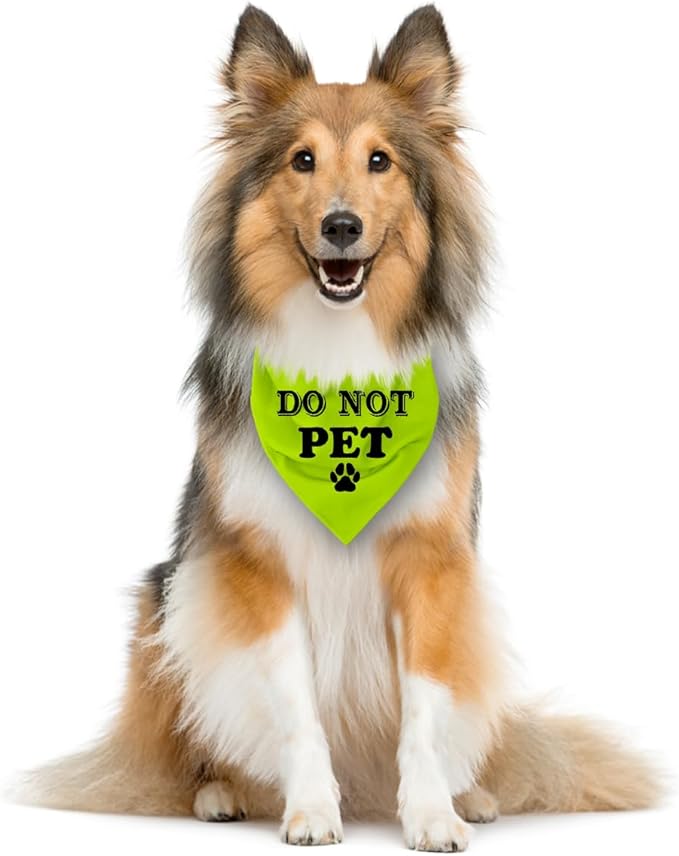 Do Not Pet Dog Bandana, Fluorescent Yellow Dog Bandana, Funny Cute Pet Triangle Scarf Accessories, Dogs Bandanas for Small Medium Large Dogs (D39)