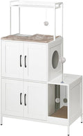 HOOBRO Litter Box Enclosure, Litter Box Furniture with Storage, 2-in-1 Hidden Cat Furniture with Shelf, 2 Dangling Plush Balls and 1 Toy Ball, Large Wooden Cat Washroom, White WT78MW01