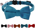Cat Collar Breakaway with Bell and Removable Bow Tie Safety Buckle Velvet Adjustable 7-11 inches for Kitten Cats (Blue)