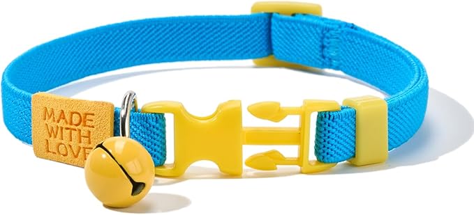 Elastic Cat Collar 2 Pack of Safety Quick Release Cat Collars with Bell Anti-Suffocation Kitten Puppy Collars(Green+Blue)