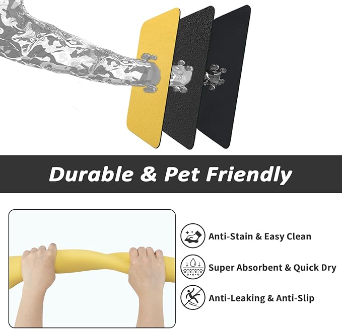 Dog Food Mat - Absorbent Cat Mat for Food and Water, No Stains Pet Feeding Bowl Mat, Easy to Clean Pet Placemats, Quick Dry Dog Water Dispenser Mat for Messy Drinkers | Yellow 16"x 24"