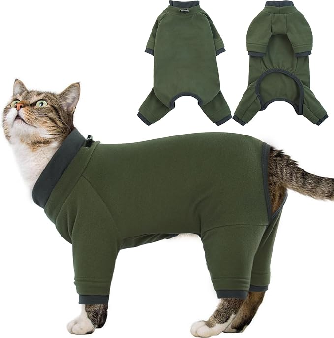 Sticky Cat Clothes Stretchy, Sphynx Hairless Sweater & Pajamas for Cats only, Soft Cat Onesie for Cats After Surgery Female Male & Hair Loss Prevention, Green S