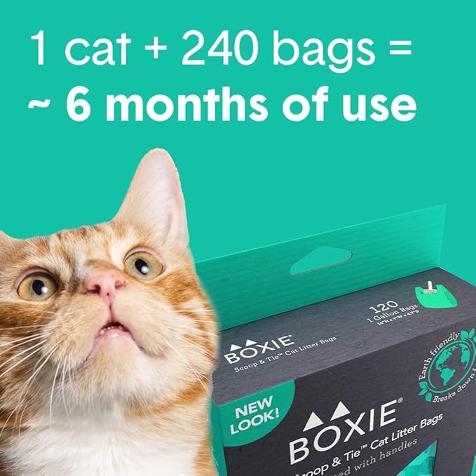 Boxie Sustainable Scoop & Tie Pet Waste Bags, 240 Count, Leak-Proof, Easy-to-Tie Handles, Eco-Friendly, Odor Control, EPI Technology, Durable for Cat Litter & Dog Waste (Pack of 2)