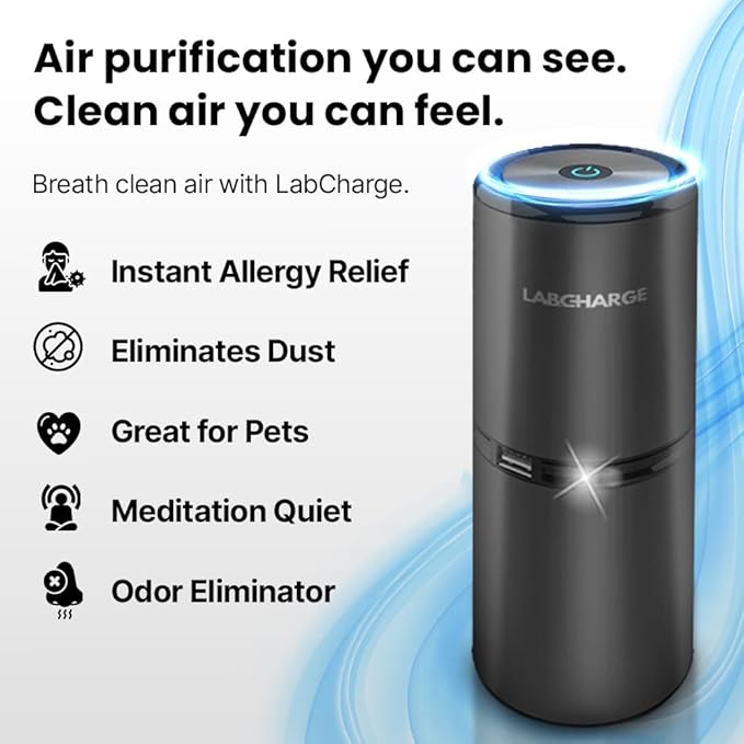 LabCharge Compact Air Purifier - Covers 250 Sq Ft - Ideal for Bedroom or Dorm Room - Silent HEPA Filter Captures Dust and Pollutants - Portable, Mini Air Purifier for Small Spaces