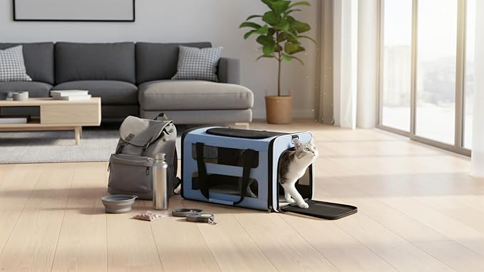 Cat Carrier Soft-Sided Travel Bag for Medium to Large Cats Over 15lbs, Small Dog Carrier Crate Top Entry Breathable Mesh Puppy 12 Pounds, Pet Rabbit Carrying Cage Kennel Collapsible Teal