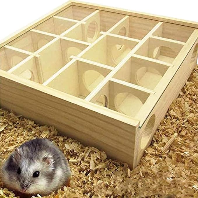 Wooden Hamster Maze Toy Multi-Grid Maze Household Hamster Hideaway Toy Small Pet Cage Accessory