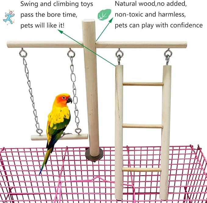 PINVNBY Bird Playground, Wood Parrot Play Gym Stand Perch Bird Cage Accessories for Small and Medium Parakeet Cockatiel Conure Love Birds Finch