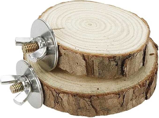 Wood Bird Perch Stand for Cage, Natural Round Wooden Parrot Platform Bird Perch Bird Toy for Canary Parakeet Cockatiel Parrot Budgie Sparrow (2 Pcs, 3.3inch & 2.7inch)
