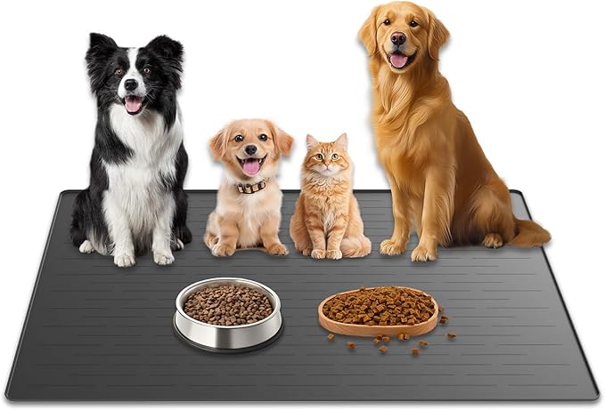 48"x32" Extra Large Pet Food Mat, 1.5MM Super Thick Silicone Dog Mats for Food and Water, XXXL Nonslip Pet Feeding Mats for Floors,Dog Cat Bowl Mat with Raised Edges, Dark Gray