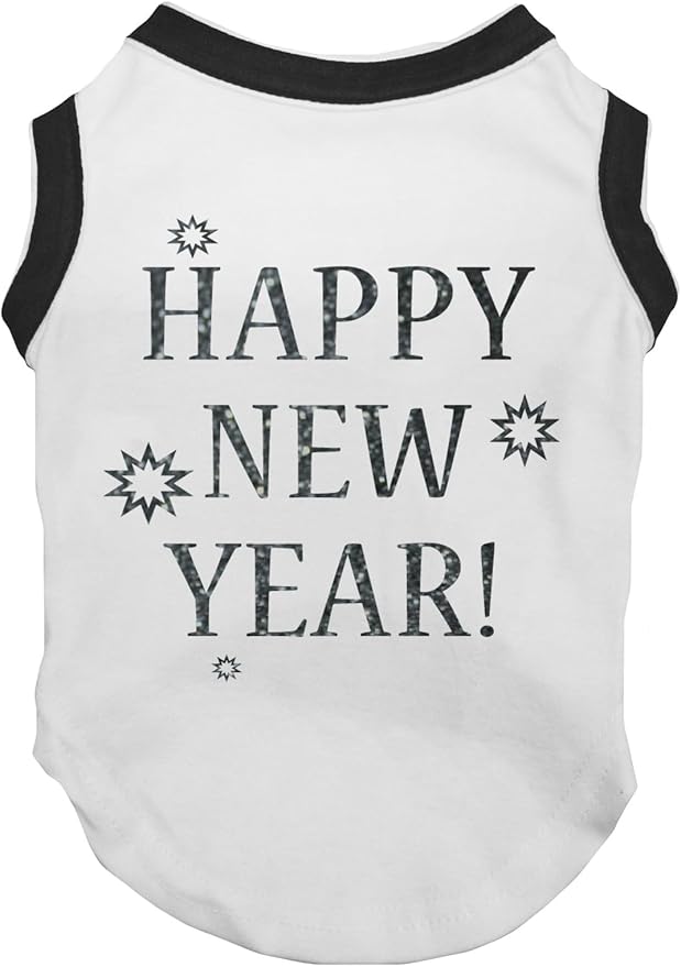 Petitebella Bling Happy New Year Puppy Dog Shirt (White/Black, Medium)