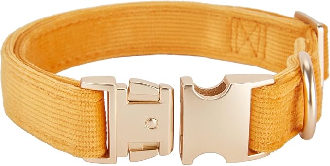 Soft Cotton Dog Collar with Metal Buckle Adjustable Heavy Duty Comfy Corduroy Collars for Small Medium Large Dogs,Orange,Small