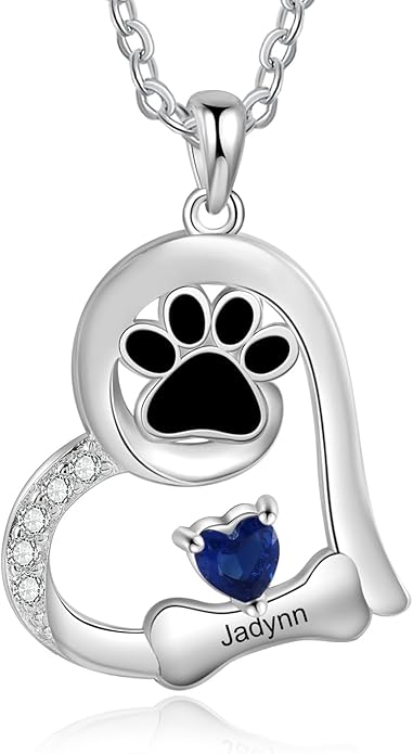 Personalized Cute Dog Cat Paw Name Necklace Forever Love Custom Heart Pendant Pet Name Necklace Gift for Pet Lovers