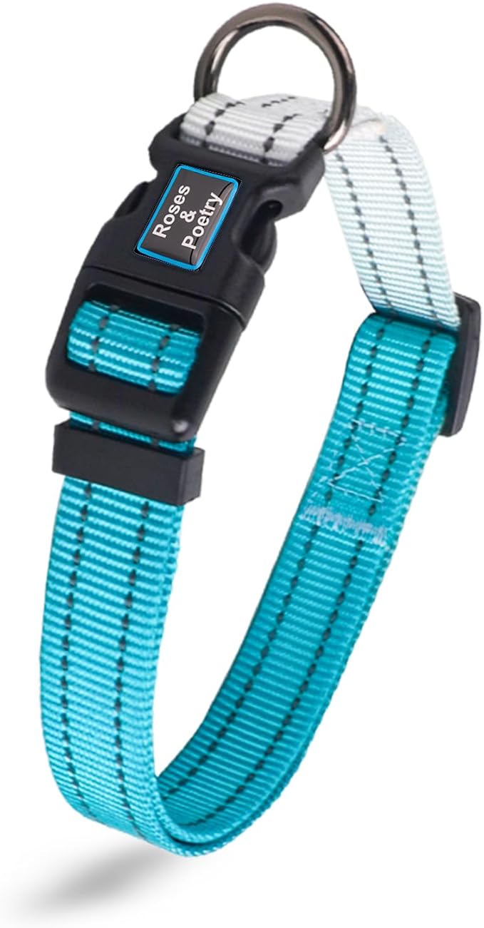Roses&Poetry Dog Collars for Medium Dogs, Adjustable Durable Pet Collars for Small Medium Large Dogs (Teal-M)