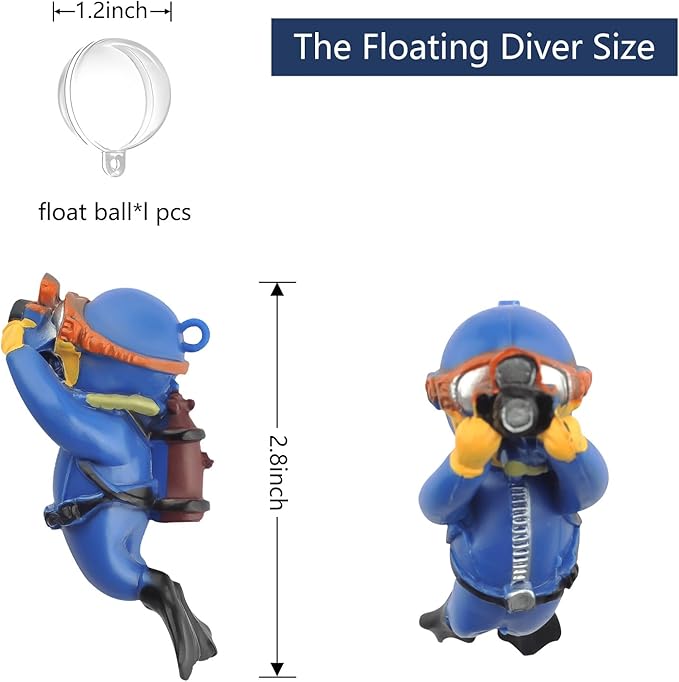 onesimcr Floating Fish Tank Decorations, Aquarium Decorations, Lovely Diver Fish Tank Decorations, Floating Device Fish Tank Accessories，Suitable for All Kinds of Fish Tanks…
